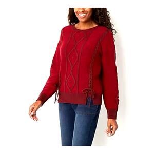 Frye and Co. | Size M Red Barn Combo Braided Knit Red Burgandy Sweater Vintage